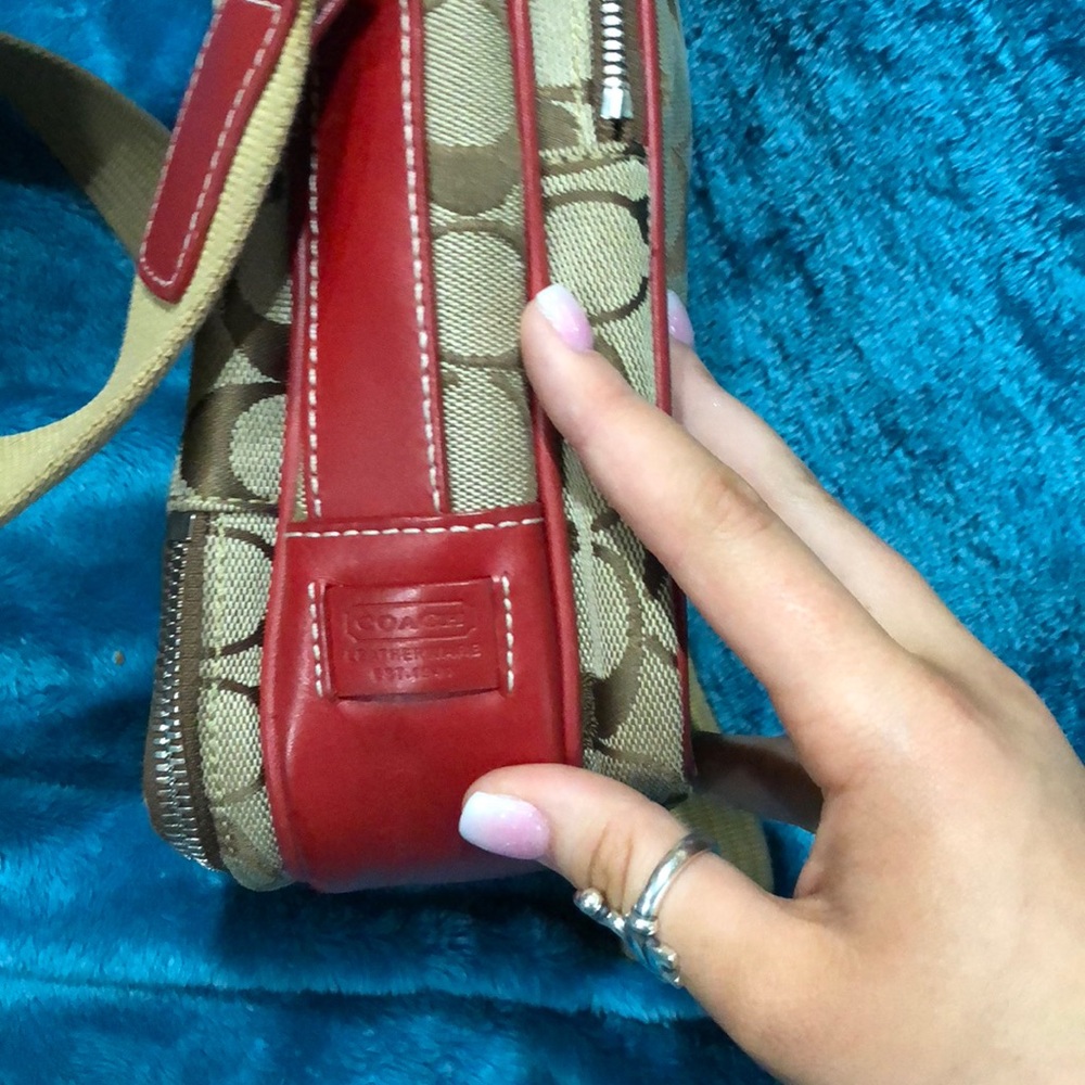 Brown and tan and red crossbody coach bag - Picture 7 of 7